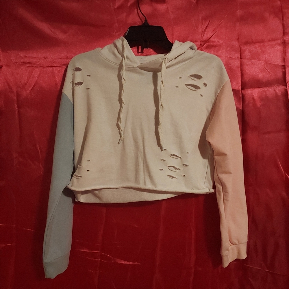 Distressed Cropped Hoodie